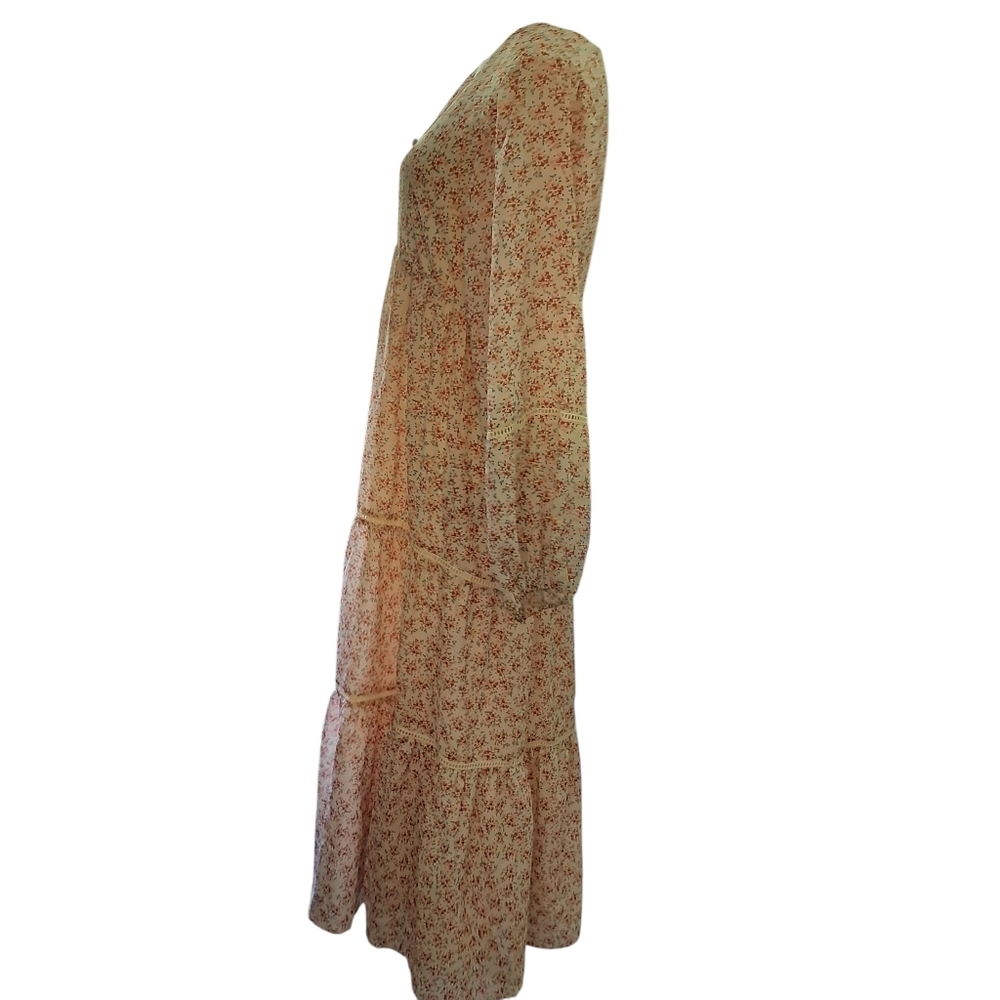Jacquie The Label Dress Women's Flowy Chiffon Floral Lined Sheer Sleeve Boho - Picture 4 of 8
